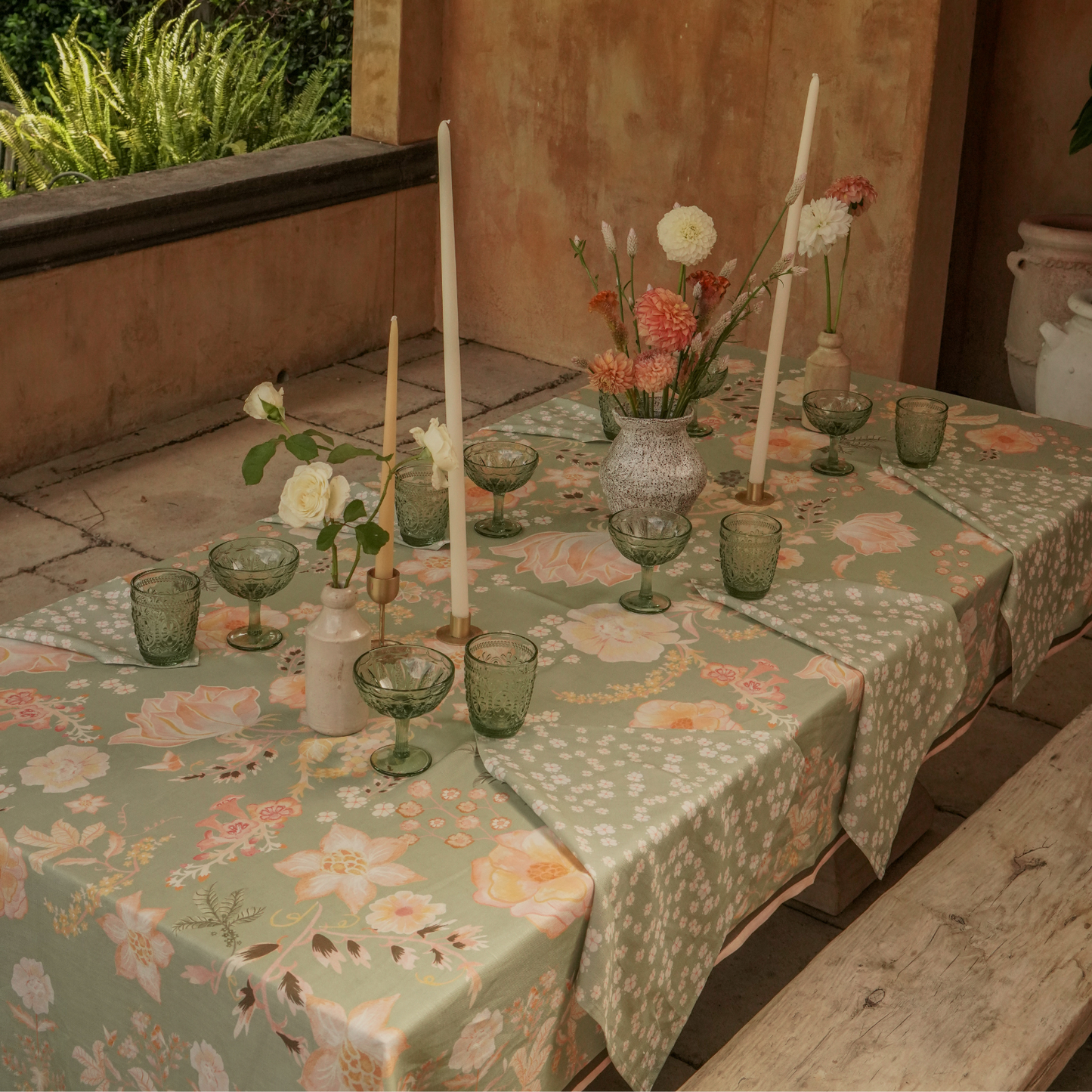 Fiore Rectangle Tablecloth - Sage