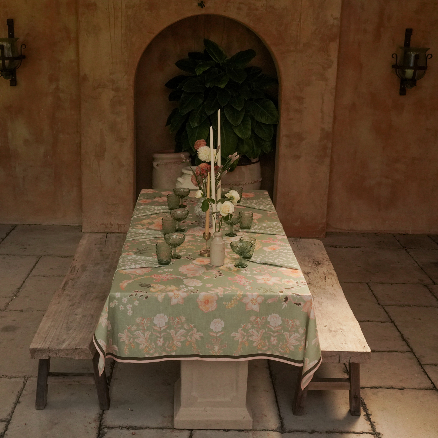Fiore Rectangle Tablecloth - Sage