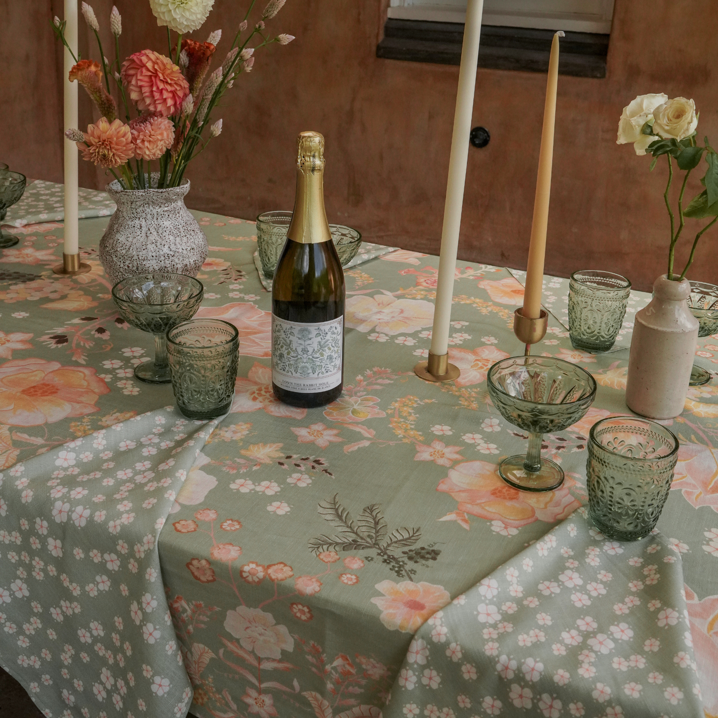 Fiore Rectangle Tablecloth - Sage