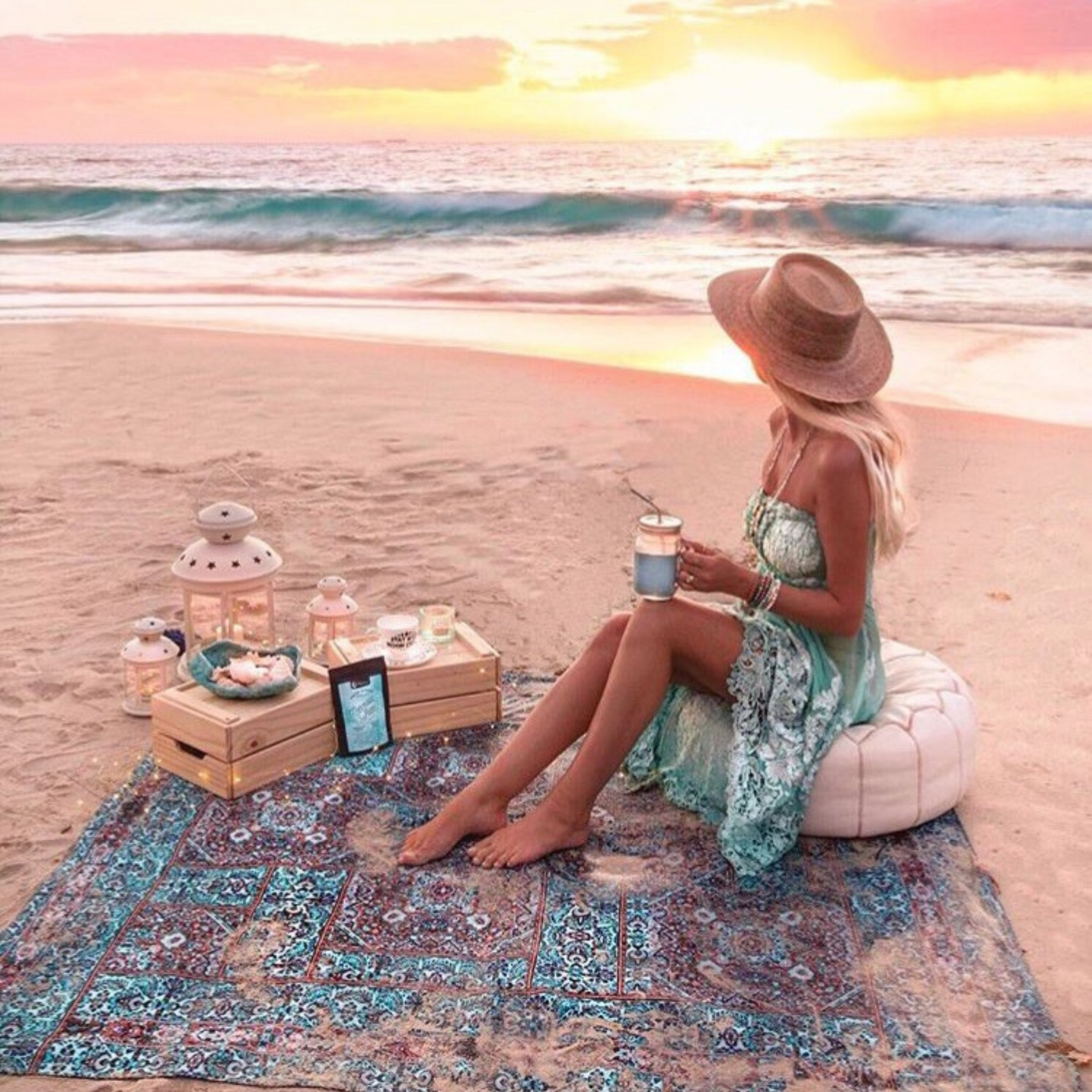 Turquoise Drift Picnic Rug