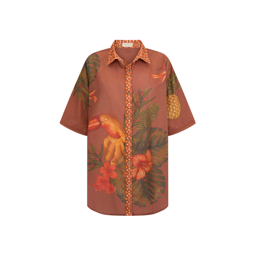 Cuban Tropical Shirt - Coffee