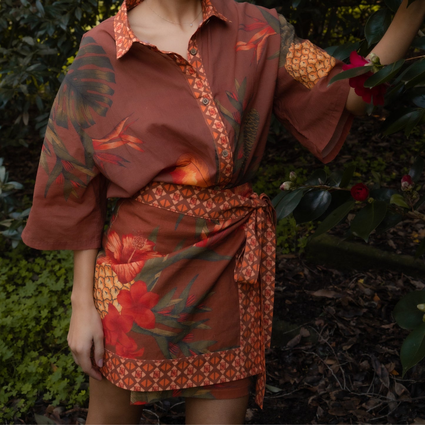 Cuban Tropical Wrap Skirt - Coffee