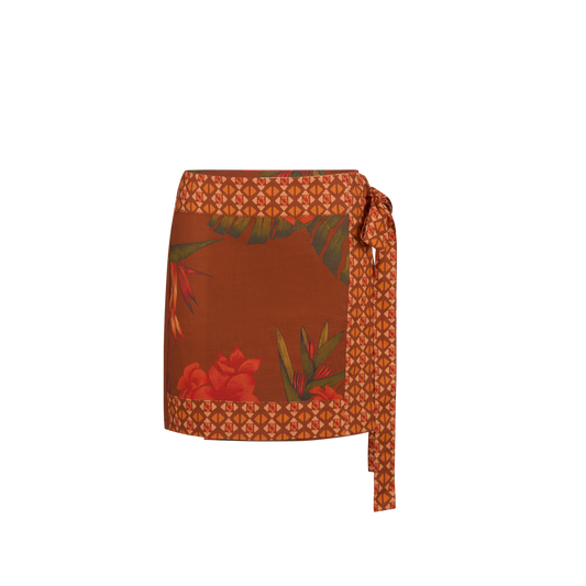 Cuban Tropical Wrap Skirt - Coffee