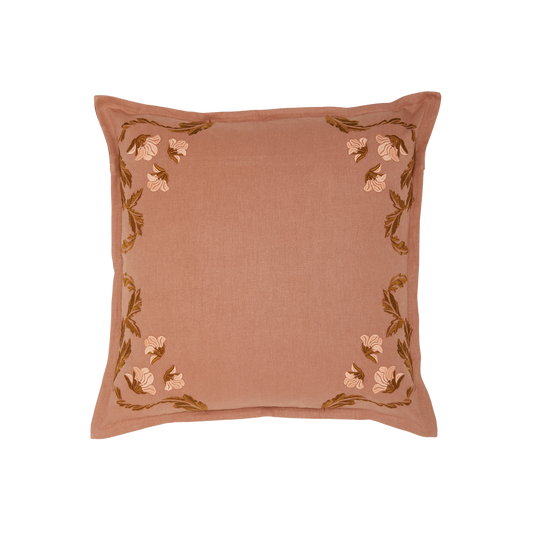 Hemp Cushion Cover Floral Tan